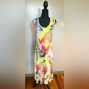Ruby Rd. Women’s 1X Sleeveless Pink and Yellow Maxi Tropical Sundress